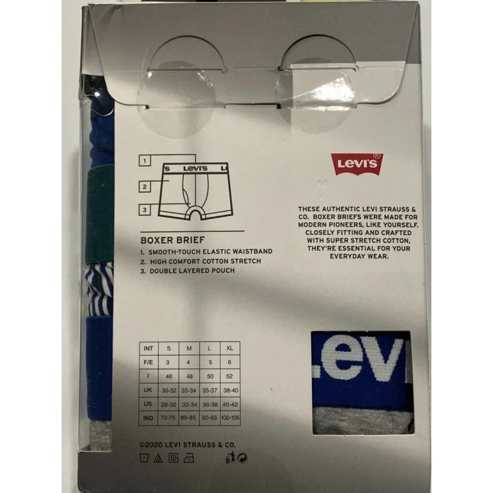 NWT LEVI'S 3 Pack Boxer Brief Underwear Sz MEDIUM Gray Blue Green